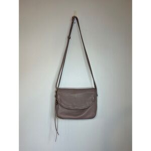 HOBO Mauve Taupe Pebbled Leather Foldover Crossbody Bag Tassel Gold Hardware